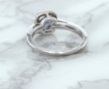 Load image into Gallery viewer, 1.36ct Cushion Blue Sapphire Ring with Diamond Halo in 14K White Gold