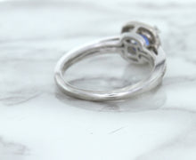 Load image into Gallery viewer, 1.36ct Cushion Blue Sapphire Ring with Diamond Halo in 14K White Gold