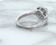 Load image into Gallery viewer, 1.36ct Cushion Blue Sapphire Ring with Diamond Halo in 14K White Gold