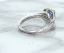 Load image into Gallery viewer, 1.36ct Cushion Blue Sapphire Ring with Diamond Halo in 14K White Gold