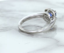 Load image into Gallery viewer, 1.36ct Cushion Blue Sapphire Ring with Diamond Halo in 14K White Gold