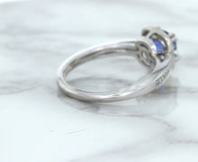 Load image into Gallery viewer, 1.36ct Cushion Blue Sapphire Ring with Diamond Halo in 14K White Gold