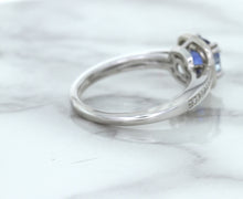 Load image into Gallery viewer, 1.36ct Cushion Blue Sapphire Ring with Diamond Halo in 14K White Gold
