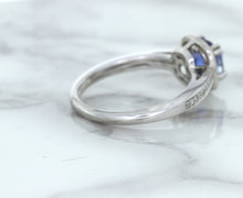 Load image into Gallery viewer, 1.36ct Cushion Blue Sapphire Ring with Diamond Halo in 14K White Gold