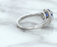 Load image into Gallery viewer, 1.36ct Cushion Blue Sapphire Ring with Diamond Halo in 14K White Gold