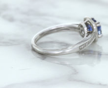 Load image into Gallery viewer, 1.36ct Cushion Blue Sapphire Ring with Diamond Halo in 14K White Gold