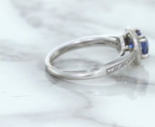 Load image into Gallery viewer, 1.36ct Cushion Blue Sapphire Ring with Diamond Halo in 14K White Gold