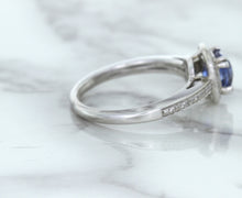 Load image into Gallery viewer, 1.36ct Cushion Blue Sapphire Ring with Diamond Halo in 14K White Gold
