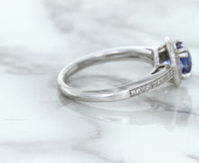 Load image into Gallery viewer, 1.36ct Cushion Blue Sapphire Ring with Diamond Halo in 14K White Gold