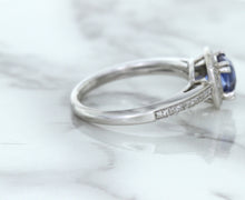 Load image into Gallery viewer, 1.36ct Cushion Blue Sapphire Ring with Diamond Halo in 14K White Gold