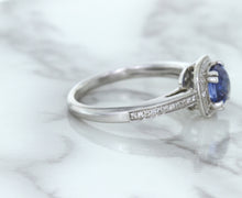 Load image into Gallery viewer, 1.36ct Cushion Blue Sapphire Ring with Diamond Halo in 14K White Gold