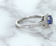 Load image into Gallery viewer, 1.36ct Cushion Blue Sapphire Ring with Diamond Halo in 14K White Gold