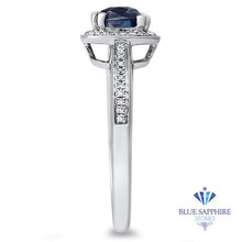 Load image into Gallery viewer, 1.36ct Cushion Blue Sapphire Ring with Diamond Halo in 14K White Gold