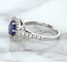 Load image into Gallery viewer, 1.46ct Round Blue Sapphire Ring with Diamond Halo in 14K White Gold