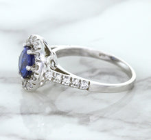 Load image into Gallery viewer, 1.46ct Round Blue Sapphire Ring with Diamond Halo in 14K White Gold
