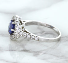 Load image into Gallery viewer, 1.46ct Round Blue Sapphire Ring with Diamond Halo in 14K White Gold