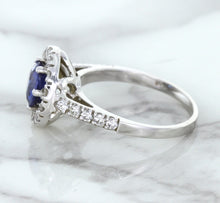 Load image into Gallery viewer, 1.46ct Round Blue Sapphire Ring with Diamond Halo in 14K White Gold