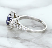 Load image into Gallery viewer, 1.46ct Round Blue Sapphire Ring with Diamond Halo in 14K White Gold