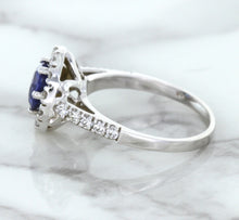 Load image into Gallery viewer, 1.46ct Round Blue Sapphire Ring with Diamond Halo in 14K White Gold