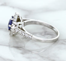 Load image into Gallery viewer, 1.46ct Round Blue Sapphire Ring with Diamond Halo in 14K White Gold