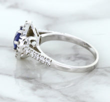Load image into Gallery viewer, 1.46ct Round Blue Sapphire Ring with Diamond Halo in 14K White Gold