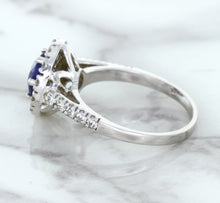 Load image into Gallery viewer, 1.46ct Round Blue Sapphire Ring with Diamond Halo in 14K White Gold