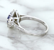 Load image into Gallery viewer, 1.46ct Round Blue Sapphire Ring with Diamond Halo in 14K White Gold