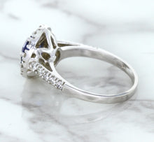 Load image into Gallery viewer, 1.46ct Round Blue Sapphire Ring with Diamond Halo in 14K White Gold