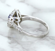 Load image into Gallery viewer, 1.46ct Round Blue Sapphire Ring with Diamond Halo in 14K White Gold
