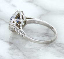 Load image into Gallery viewer, 1.46ct Round Blue Sapphire Ring with Diamond Halo in 14K White Gold