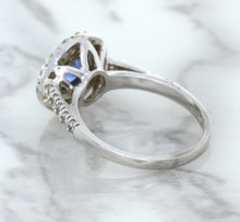 Load image into Gallery viewer, 1.46ct Round Blue Sapphire Ring with Diamond Halo in 14K White Gold