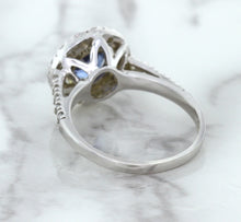Load image into Gallery viewer, 1.46ct Round Blue Sapphire Ring with Diamond Halo in 14K White Gold