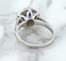 Load image into Gallery viewer, 1.46ct Round Blue Sapphire Ring with Diamond Halo in 14K White Gold