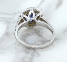 Load image into Gallery viewer, 1.46ct Round Blue Sapphire Ring with Diamond Halo in 14K White Gold