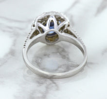 Load image into Gallery viewer, 1.46ct Round Blue Sapphire Ring with Diamond Halo in 14K White Gold