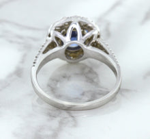 Load image into Gallery viewer, 1.46ct Round Blue Sapphire Ring with Diamond Halo in 14K White Gold