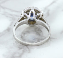 Load image into Gallery viewer, 1.46ct Round Blue Sapphire Ring with Diamond Halo in 14K White Gold