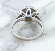 Load image into Gallery viewer, 1.46ct Round Blue Sapphire Ring with Diamond Halo in 14K White Gold