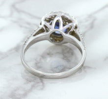 Load image into Gallery viewer, 1.46ct Round Blue Sapphire Ring with Diamond Halo in 14K White Gold