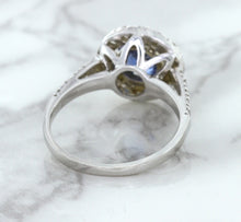 Load image into Gallery viewer, 1.46ct Round Blue Sapphire Ring with Diamond Halo in 14K White Gold