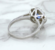 Load image into Gallery viewer, 1.46ct Round Blue Sapphire Ring with Diamond Halo in 14K White Gold