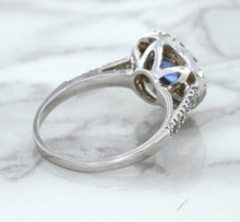 Load image into Gallery viewer, 1.46ct Round Blue Sapphire Ring with Diamond Halo in 14K White Gold