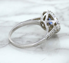 Load image into Gallery viewer, 1.46ct Round Blue Sapphire Ring with Diamond Halo in 14K White Gold