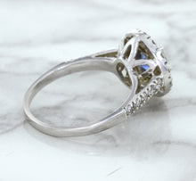Load image into Gallery viewer, 1.46ct Round Blue Sapphire Ring with Diamond Halo in 14K White Gold