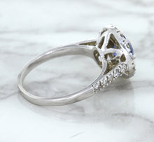Load image into Gallery viewer, 1.46ct Round Blue Sapphire Ring with Diamond Halo in 14K White Gold