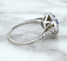 Load image into Gallery viewer, 1.46ct Round Blue Sapphire Ring with Diamond Halo in 14K White Gold