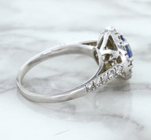 Load image into Gallery viewer, 1.46ct Round Blue Sapphire Ring with Diamond Halo in 14K White Gold