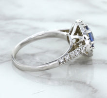 Load image into Gallery viewer, 1.46ct Round Blue Sapphire Ring with Diamond Halo in 14K White Gold