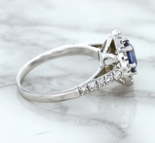 Load image into Gallery viewer, 1.46ct Round Blue Sapphire Ring with Diamond Halo in 14K White Gold