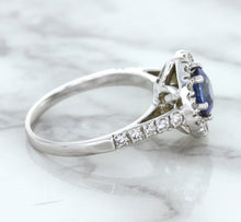 Load image into Gallery viewer, 1.46ct Round Blue Sapphire Ring with Diamond Halo in 14K White Gold